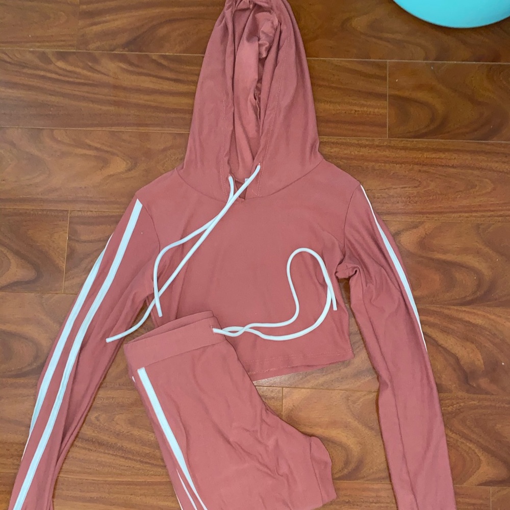 Fashion Nova TwoPiece Drawstring Hoodie Stripe Set